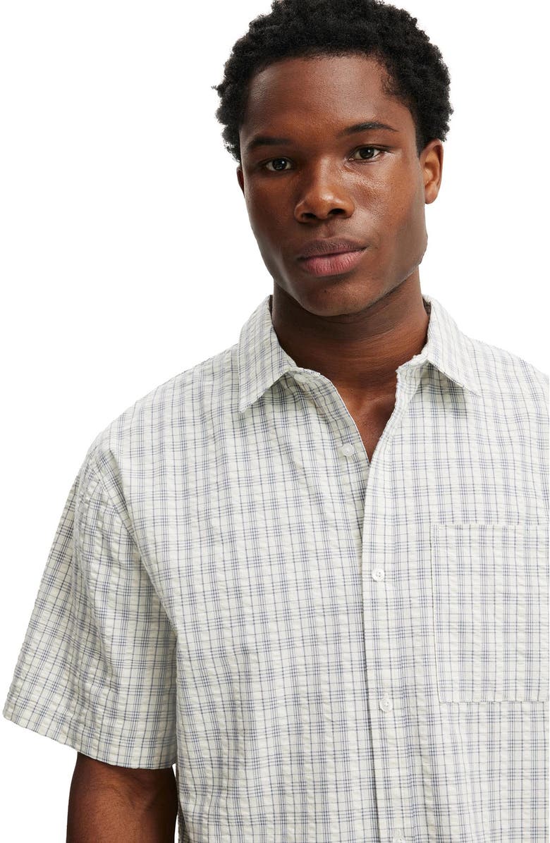 Cotton On Men's Darcy Short Sleeve Shirt, Alternate, color, Off White Micro Check