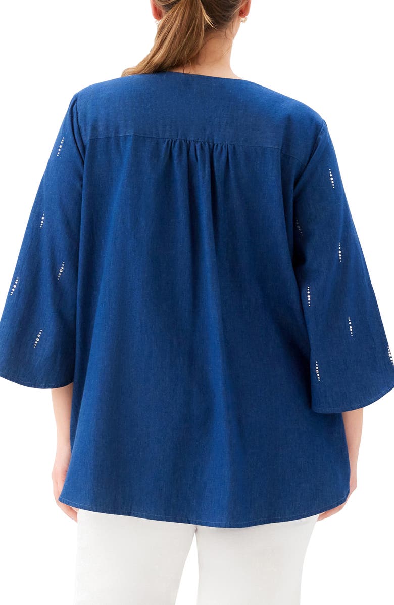 Karen Kane Embellished Asymmetric Hem Chambray Top, Alternate, color, Denim