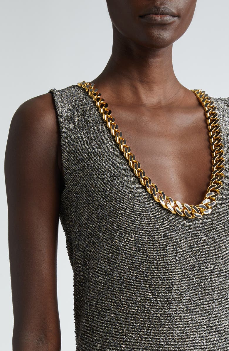 ST. JOHN Sequin Embellished Shimmer Tweed Column Gown, Alternate, color, Carbon/ Gold Multi