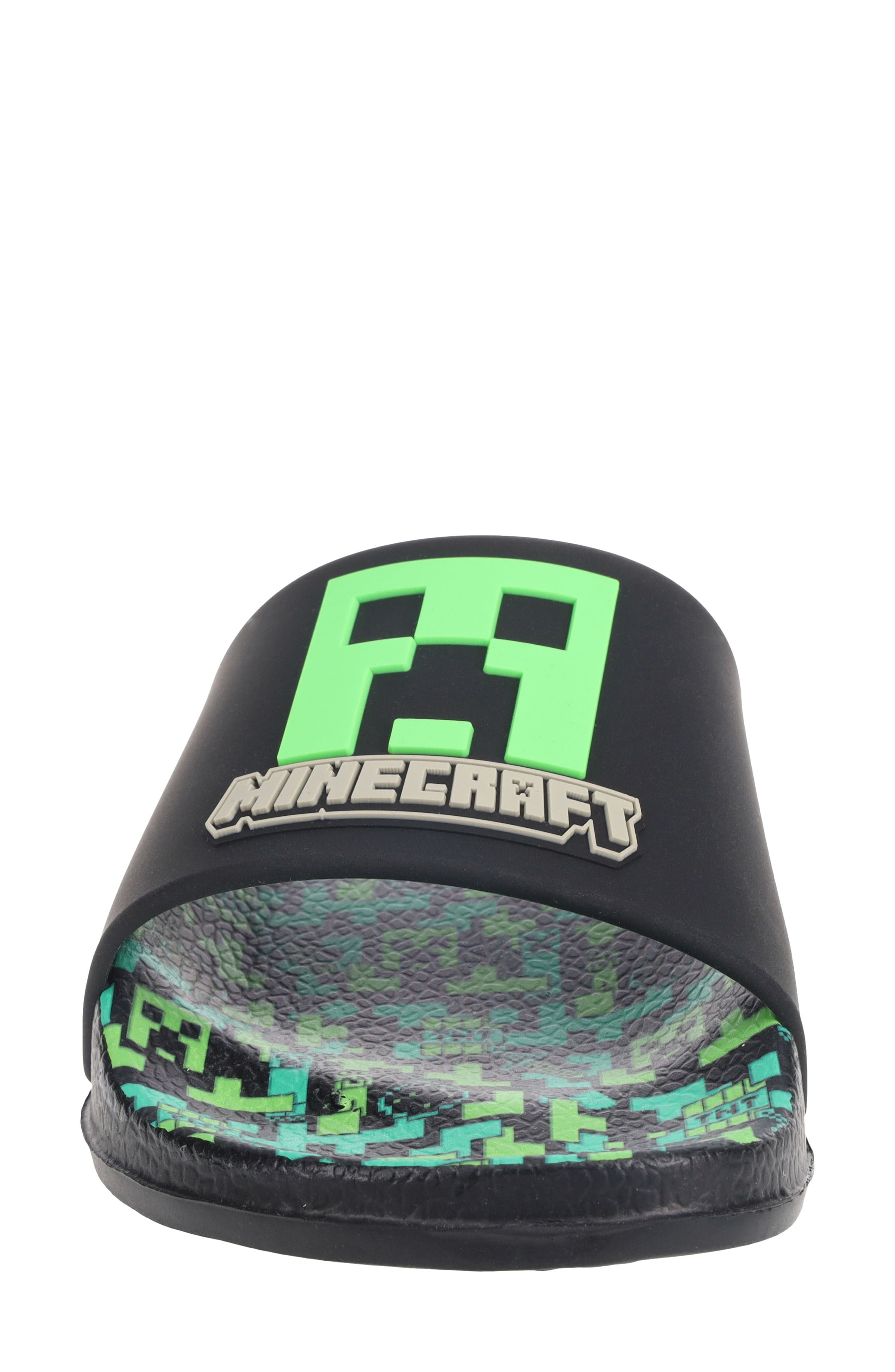 SG Footwear Kids' Minecraft Creeper Slide Sandal, Alternate, color, Black