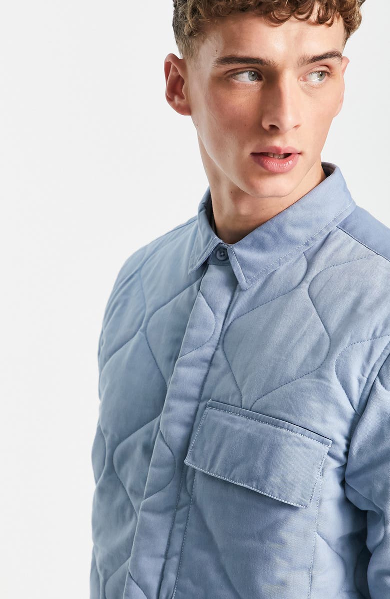 Topman Quilted Button-Up Shirt Jacket, Alternate, color, 