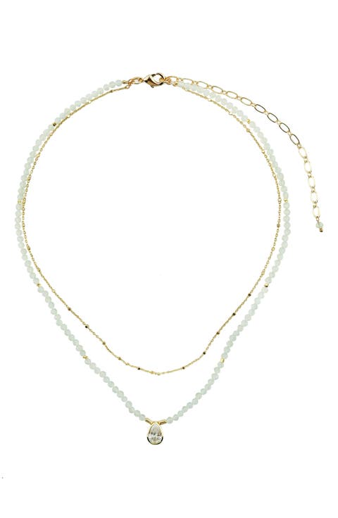 White Crystal Beaded Layered Necklace