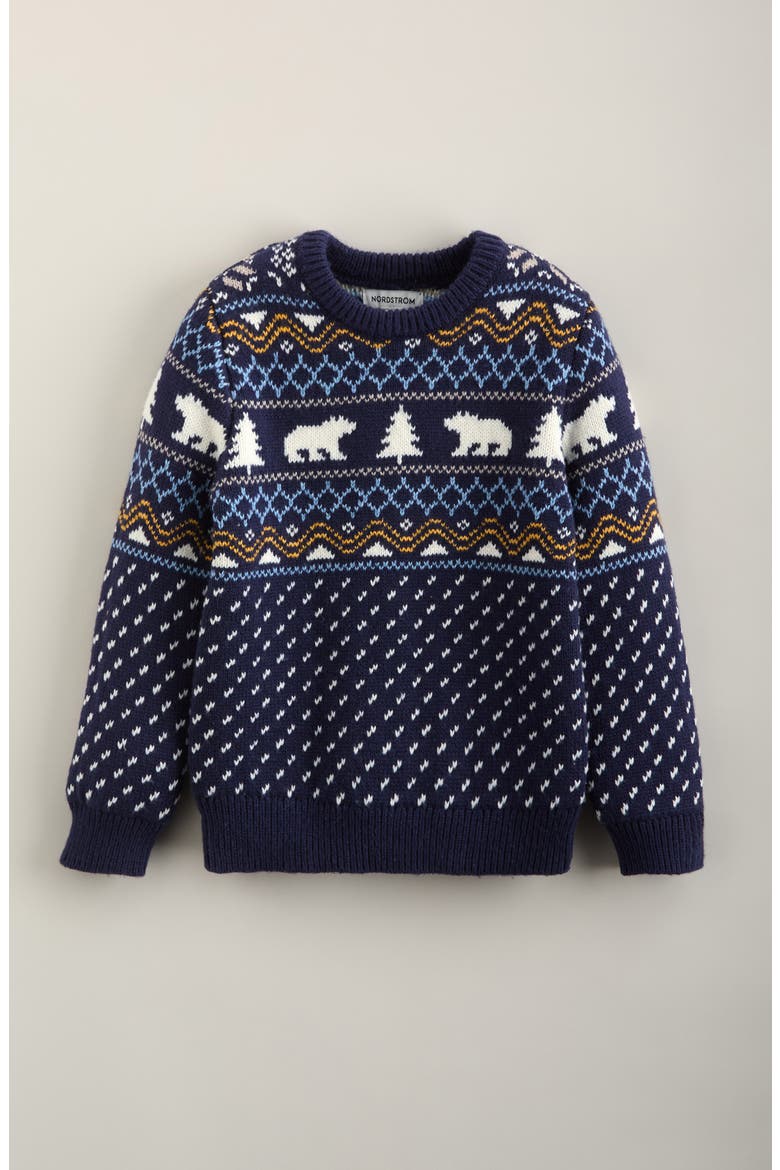 Kids' Fair Isle Patterned Sweater, Main, color, NAVY PEACOAT FOREST FAIRISLE