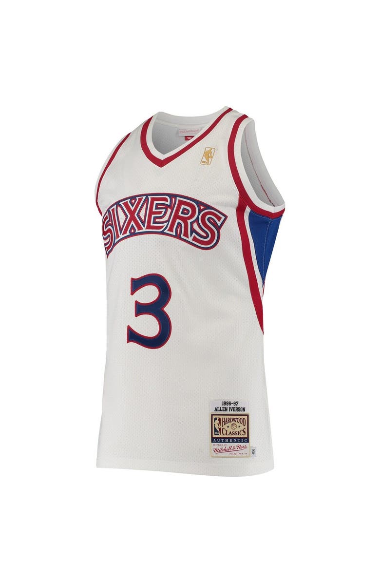 Mitchell & Ness Men's Mitchell & Ness Allen Iverson White Philadelphia 76ers Hardwood Classics Authentic Jersey, Alternate, color,