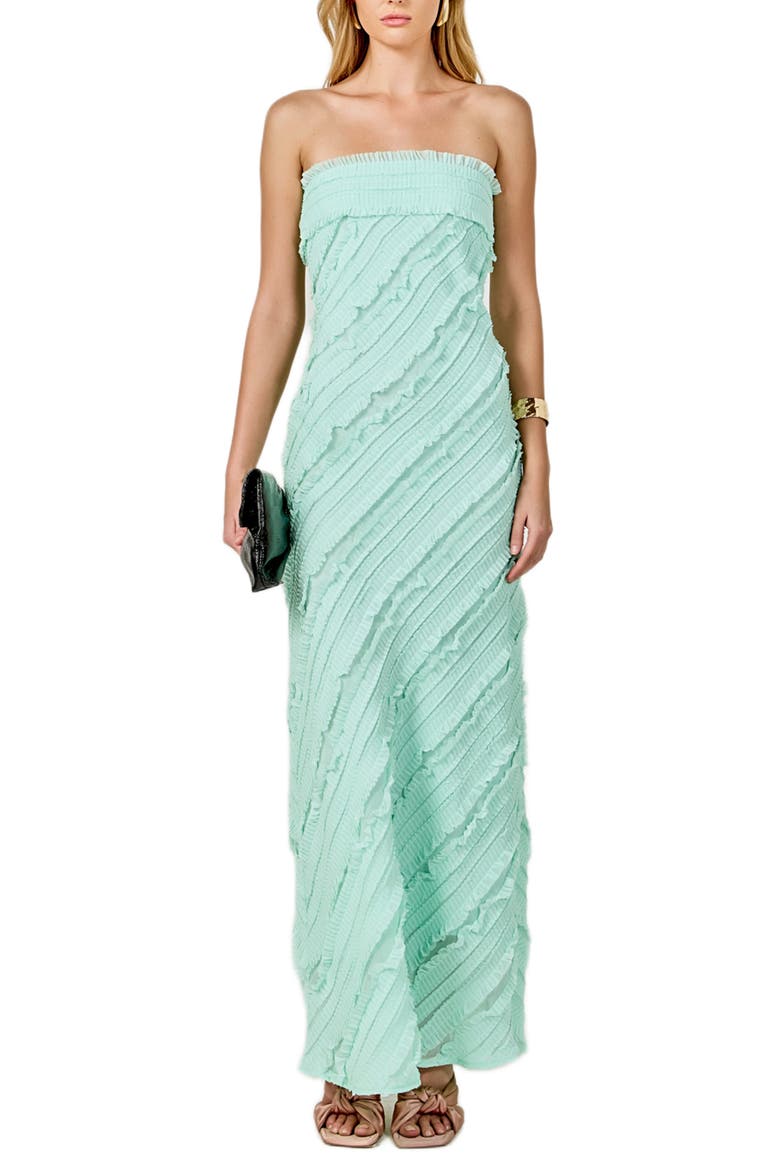 Ruffle Strapless Maxi Dress, Alternate, color, MINT