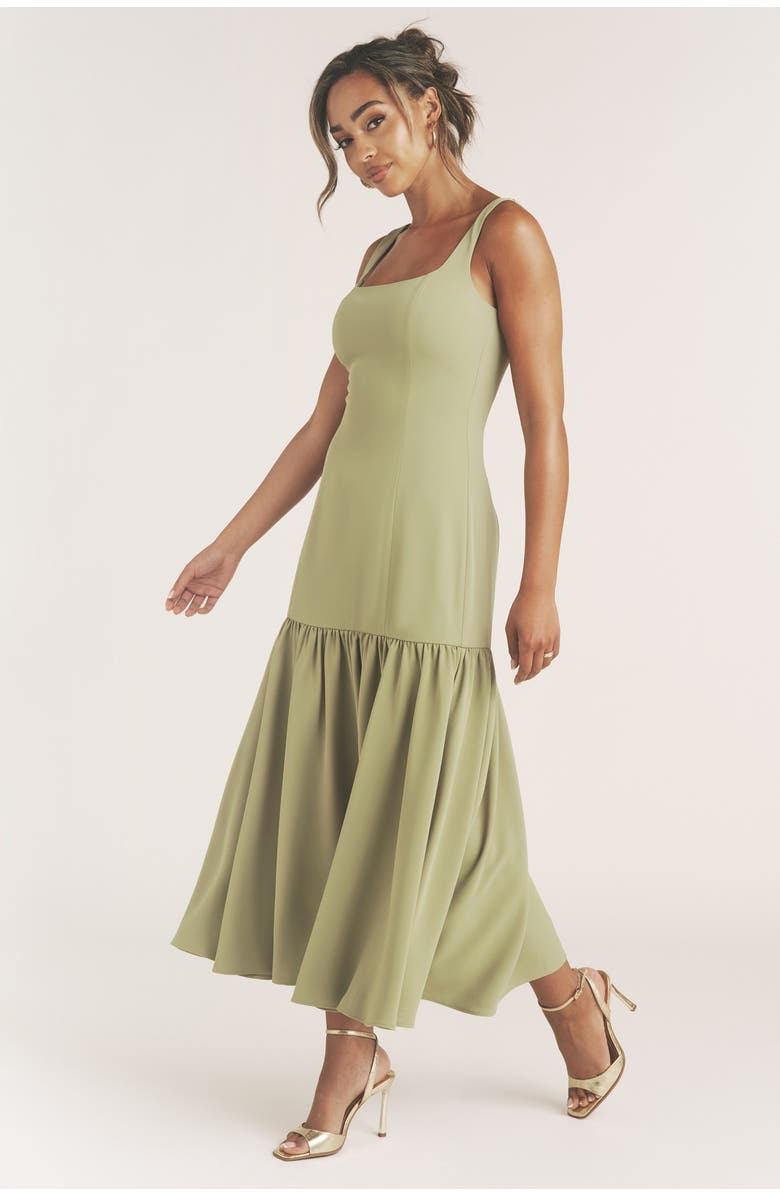 Six Stories Square Neck Drop Hem Midi Dress, Alternate, color, Sage