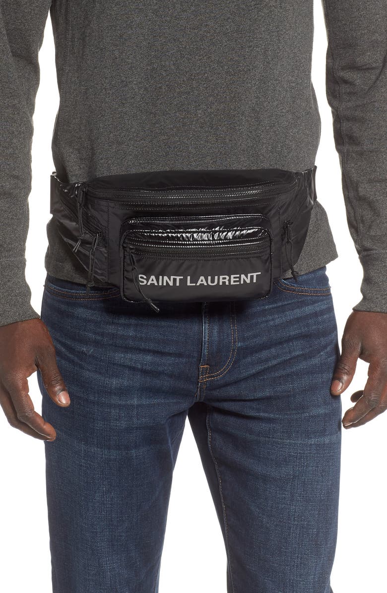 Saint Laurent Logo Nylon Belt Bag, Alternate, color,