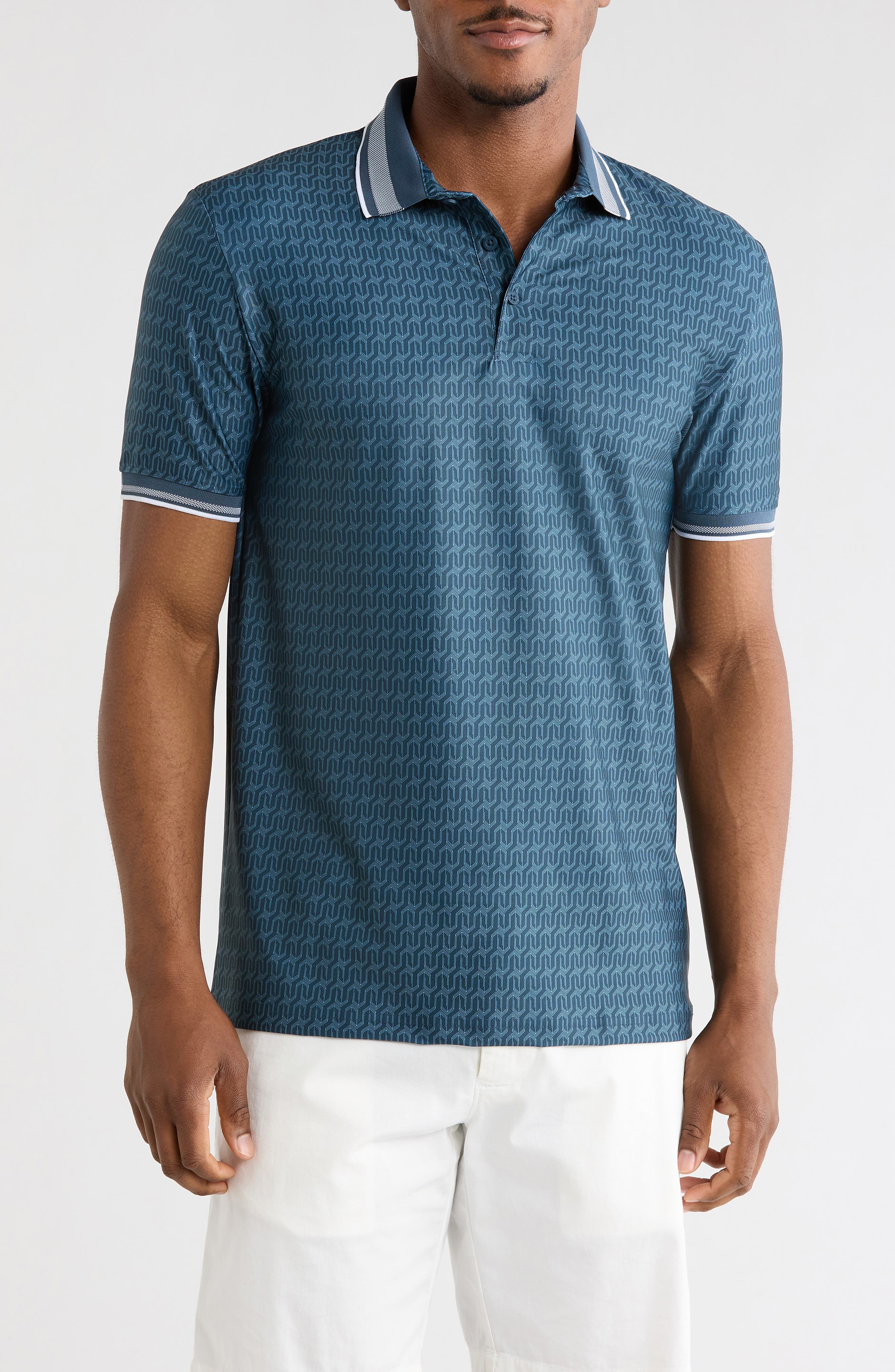 DENIM AND FLOWER Tipped Geometric Polo