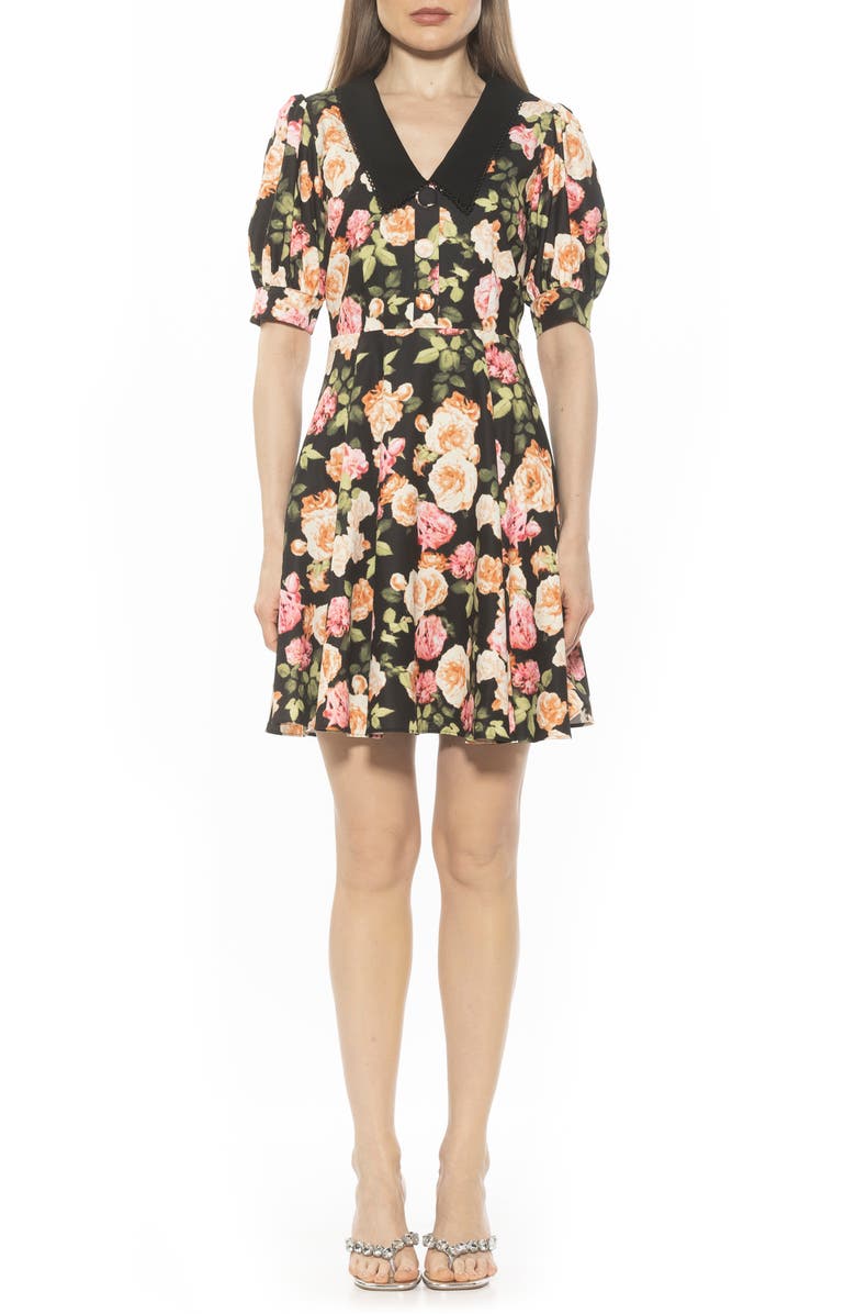 Alexia Admor Carys Puff Sleeve Fit & Flare Dress, Main, color, Black Floral