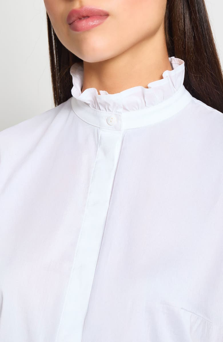 Ming Wang x Tanya Foster Ruffle Neck Stretch Cotton Blend Sleeveless Button-Up Top, Alternate, color, 