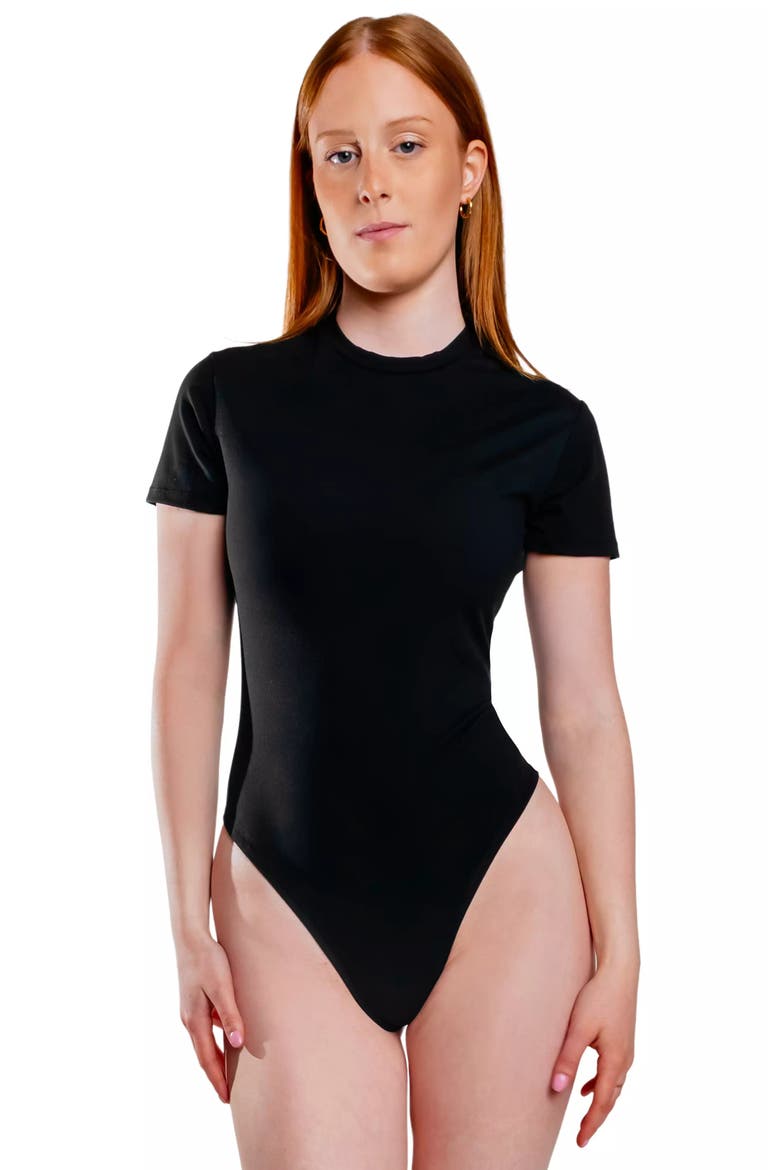 Leakproof T-shirt Thong Bodysuit Liner, Main, color, Onyx