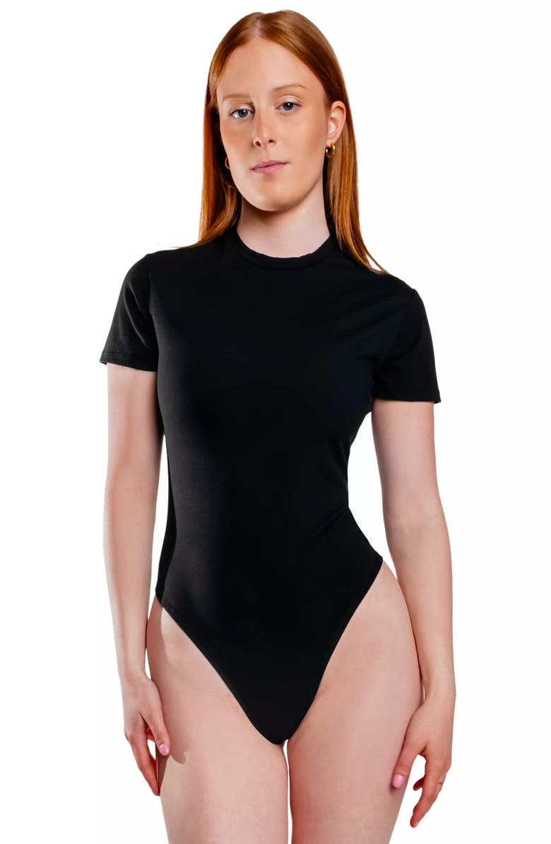 Cheeky Cherry Leakproof T-shirt Thong Bodysuit Liner, Main, color, Onyx