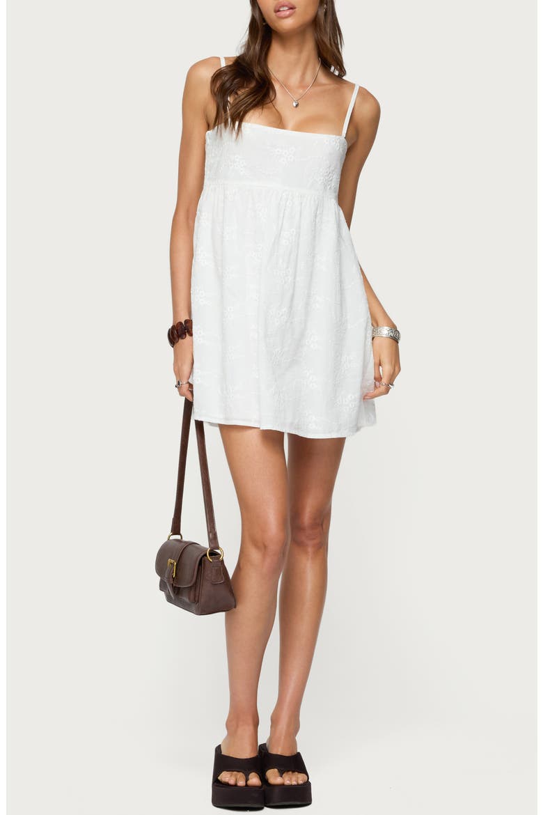 Winifred Floral Embroidered Cotton Babydoll Minidress, Main, color, WHITE