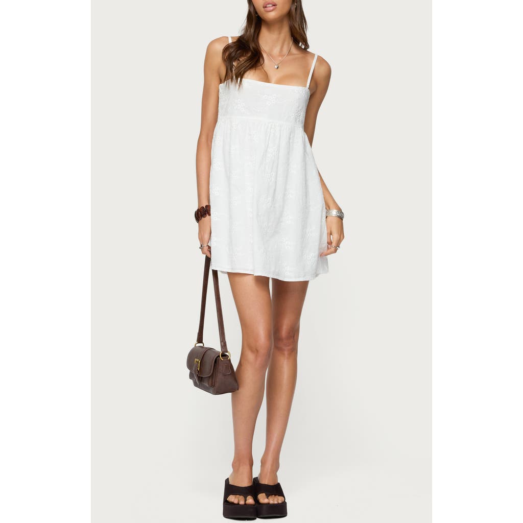 Edikted Winifred Floral Embroidered Cotton Babydoll Minidress In White