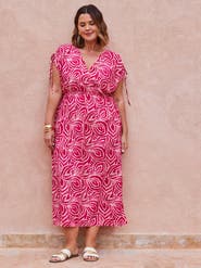 Live Unlimited Abstract Print Gathered Midi Dress