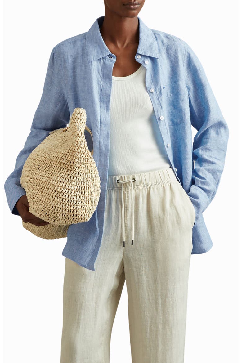 Belle Linen Button-Up Shirt, Main, color, BLUE