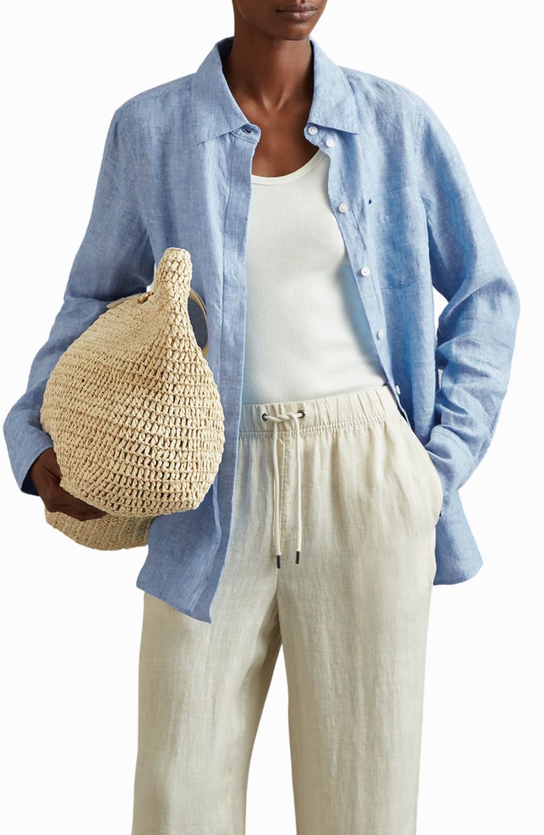 Reiss Belle Linen Button-Up Shirt, Main, color, Blue