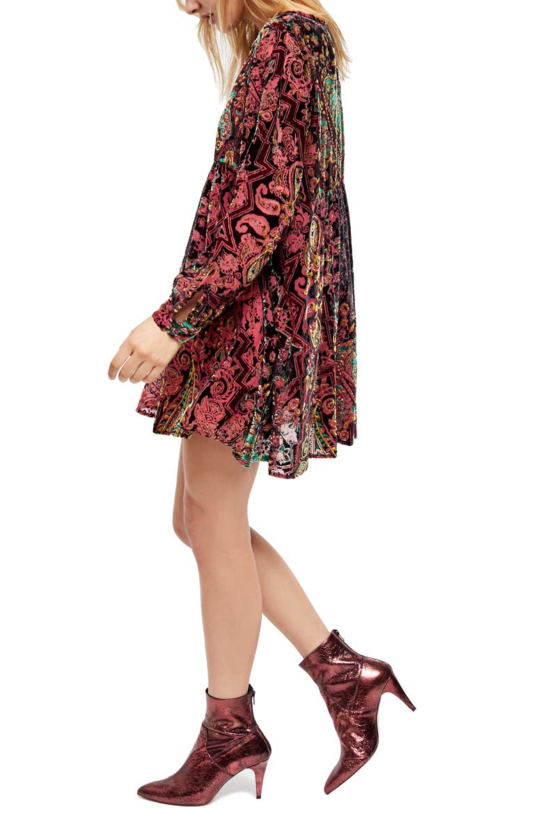 Mirror, Mirror Long Sleeve Velvet Minidress, Alternate, color, WINE