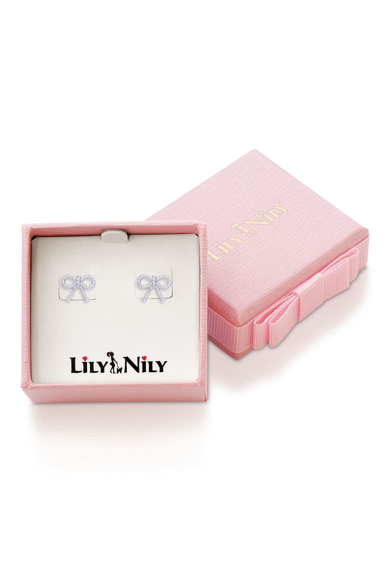 Kids' Bow Twist Stud Earrings, Alternate, color, SILVER