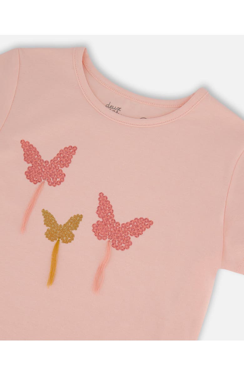Deux par Deux Girl's Organic Cotton Top With Applique Pink With Sparkling Butterfly, Alternate, color, 