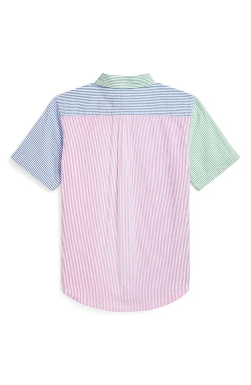 Ralph Lauren Kids' Mismatched Stripe Short Sleeve Seersucker Button-down Shirt In Multi