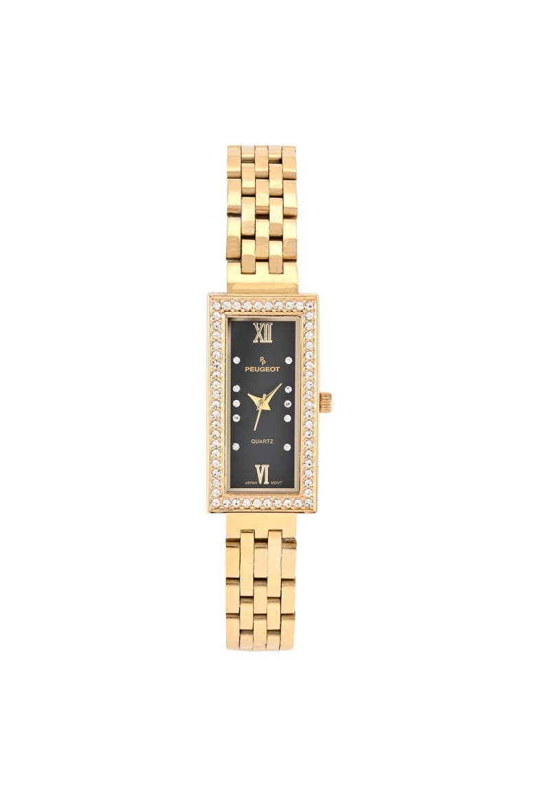 14K Gold-Plated Rectangular Stainless Steel Bracelet Watch- 35x20MM, Main, color, Black
