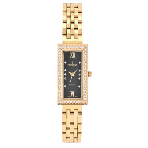 14K Gold-Plated Rectangular Stainless Steel Bracelet Watch- 35x20MM