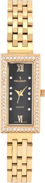 Peugeot 14K Gold-Plated Rectangular Stainless Steel Bracelet Watch- 35x20MM