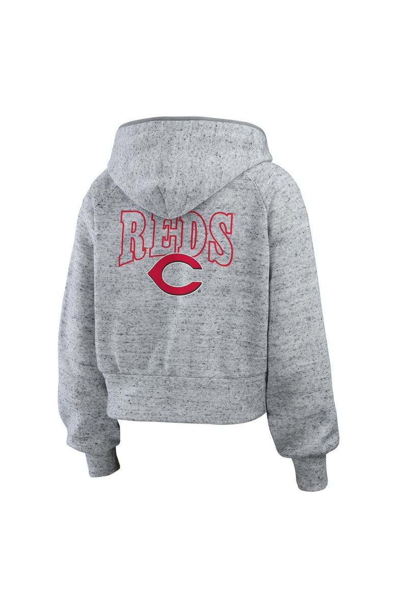 WEAR by Erin Andrews Women's WEAR by Erin Andrews  Heather Gray Cincinnati Reds Speckled Fleece Cropped Full-Zip Hoodie, Alternate, color, 