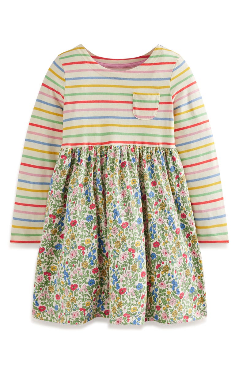 Mini Boden Kids' Hotchpotch Mix Print Long Sleeve Cotton Dress, Main, color, 