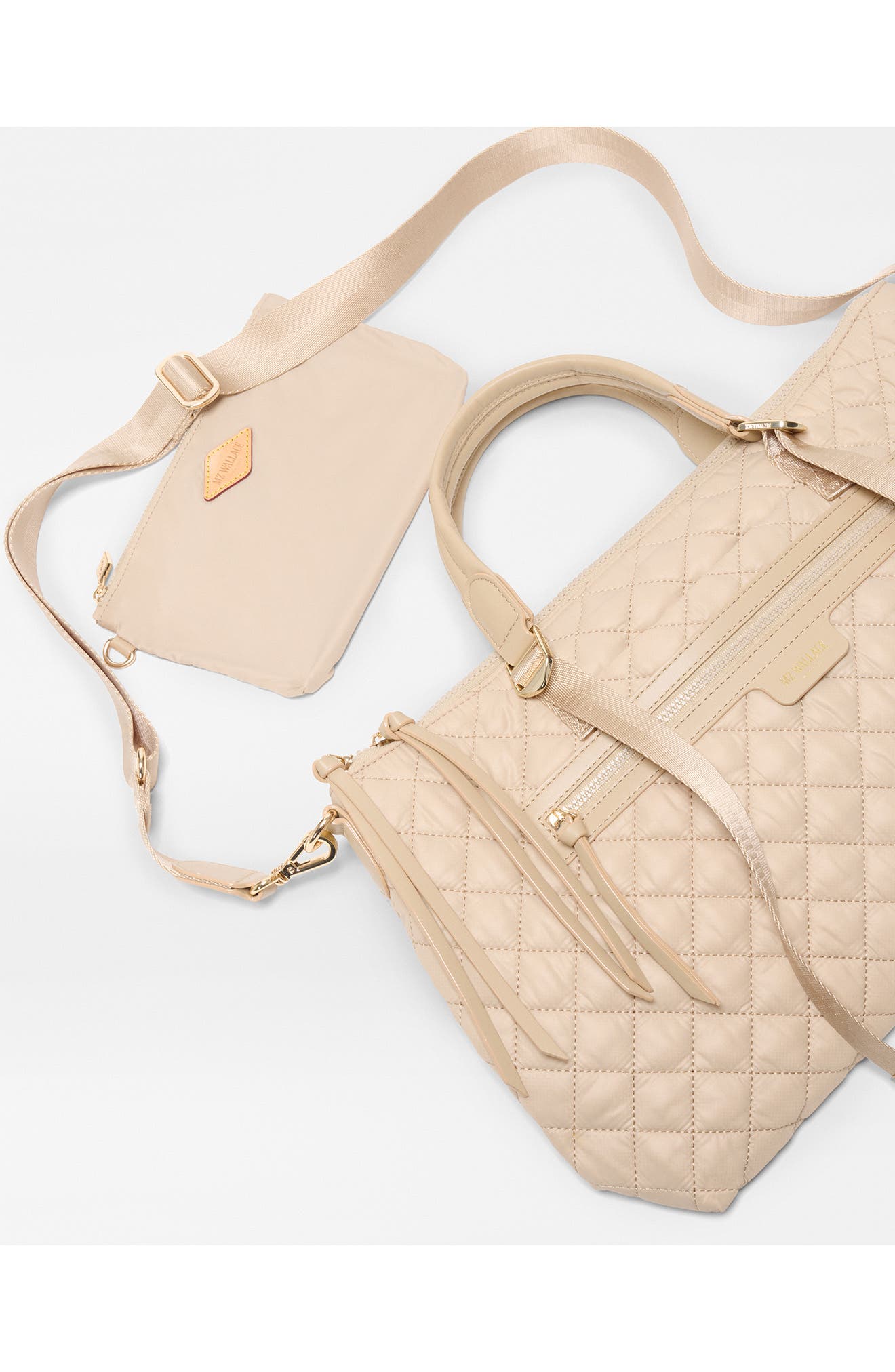 Medium Park Quilted Nylon Satchel, Alternate, color, BUFF
