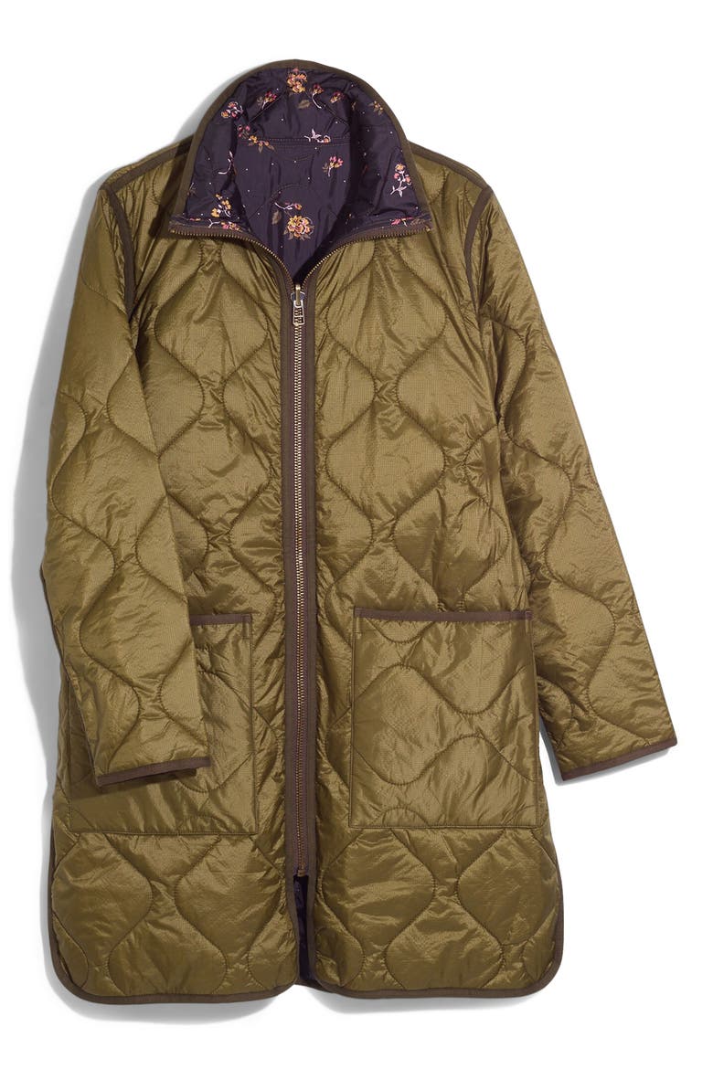 Forest Floral Reversible Quilted Liner Jacket, Alternate, color, VINTAGE MOSS