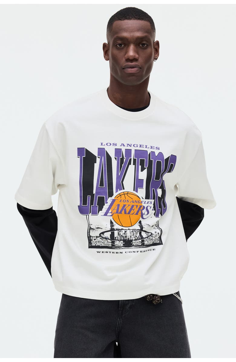 H&M Oversized Fit Printed T-shirt, Alternate, color, White/Nba