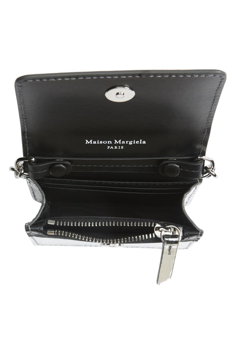 Small Bianchetto Painted Leather Wallet on a Chain, Alternate, color, SILVER/ BLACK