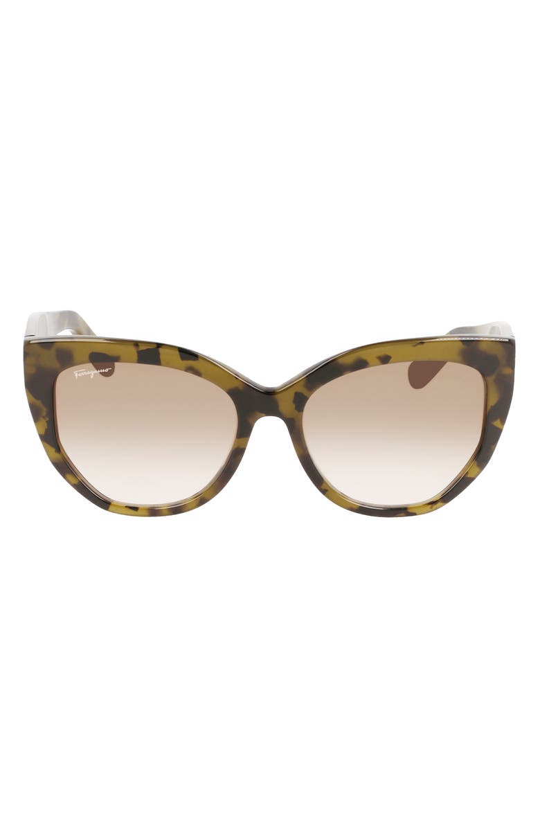 FERRAGAMO 56mm Gradient Cat Eye Sunglasses, Main, color, Tortoise Green