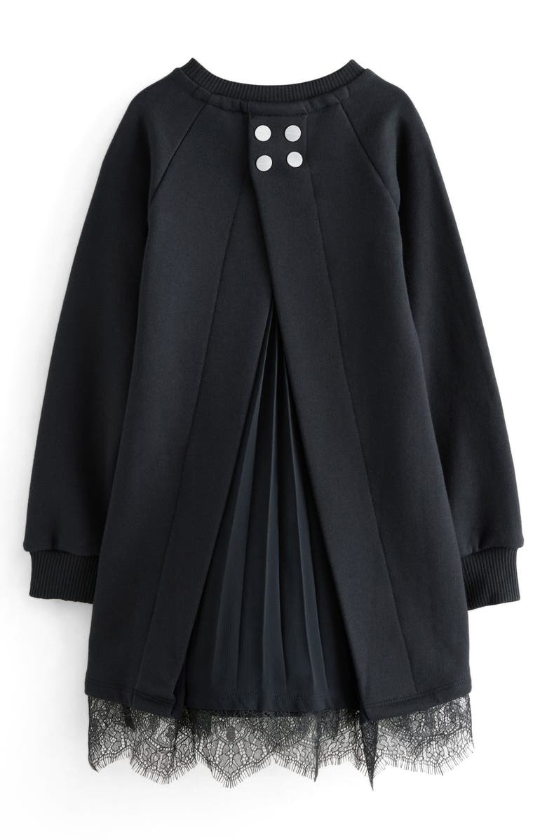 smALLSAINTS by ALLSAINTS Kids' Lee Lace Trim Long Sleeve Sweatshirt Dress, Alternate, color, Black