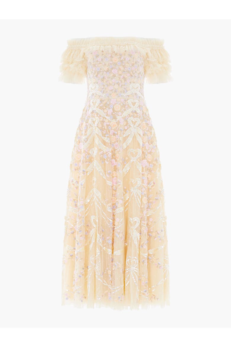 Ribbon Heart Off-shoulder Ankle Gown, Alternate, color, Lemon Sorbet/Multi