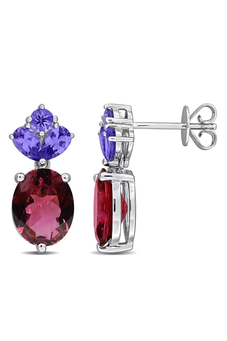 Pink Tourmaline & Tanzanite Drop Earrings 14K, Main, color, Pink Tourmaline