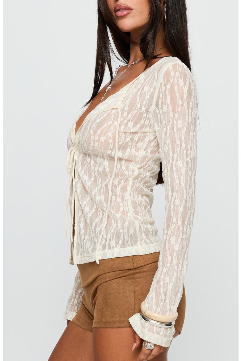 Open Your Heart Tie Front Lace Top, Alternate, color, CREAM