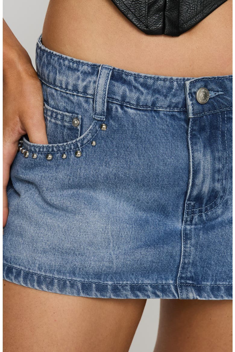 Symphony Studded Low Rise Denim Miniskort, Alternate, color, MID WASH