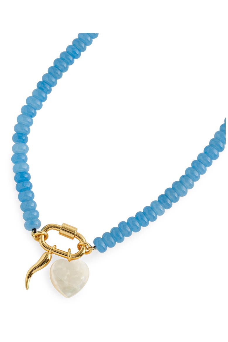 Semiprecious Beaded Carabiner Charm Necklace, Alternate, color, SOFT BLUE