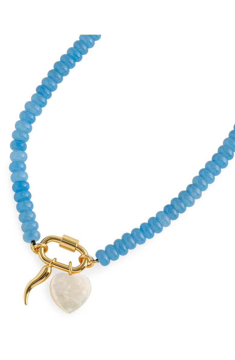 Madewell Semiprecious Beaded Carabiner Charm Necklace, Alternate, color, Soft Blue