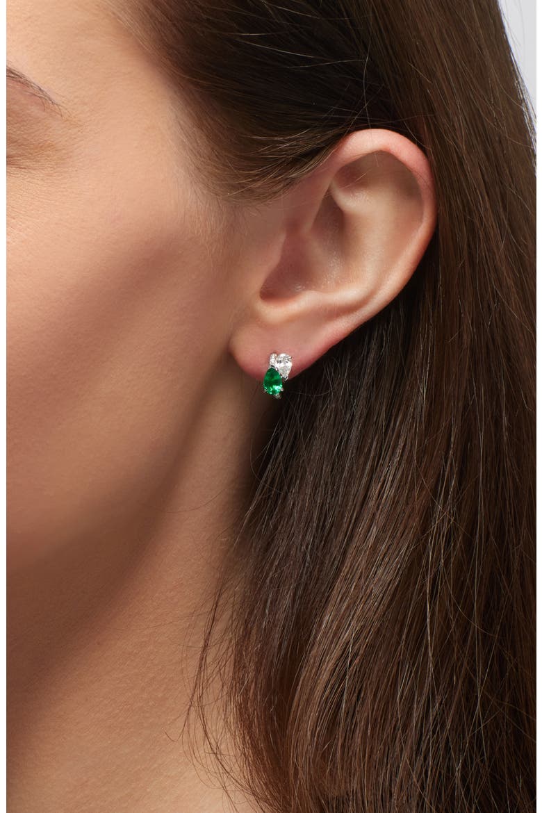 Serti Sur Vide Diamond & Emerald Single Hoop Earring, Alternate, color, WHITE GOLD/ EMERALD