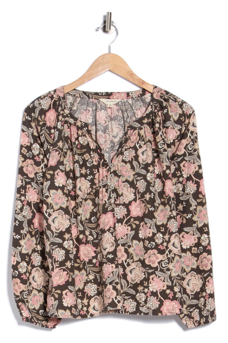 Floral Henley, Alternate, color, BLACK MULTI