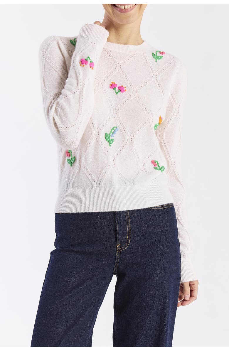 Brodie Pure Cashmere Lightweight Floral 100% Cashmere Sweater, Alternate, color, Organic White