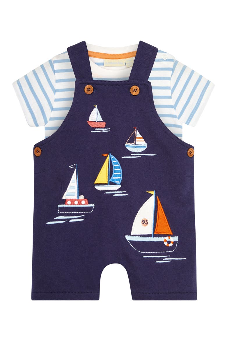 Sailboat Appliqué T-Shirt & Overalls Set, Main, color, NAVY