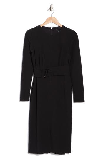 Maggy London Long Sleeve Crepe Midi Sheath Dress In Black