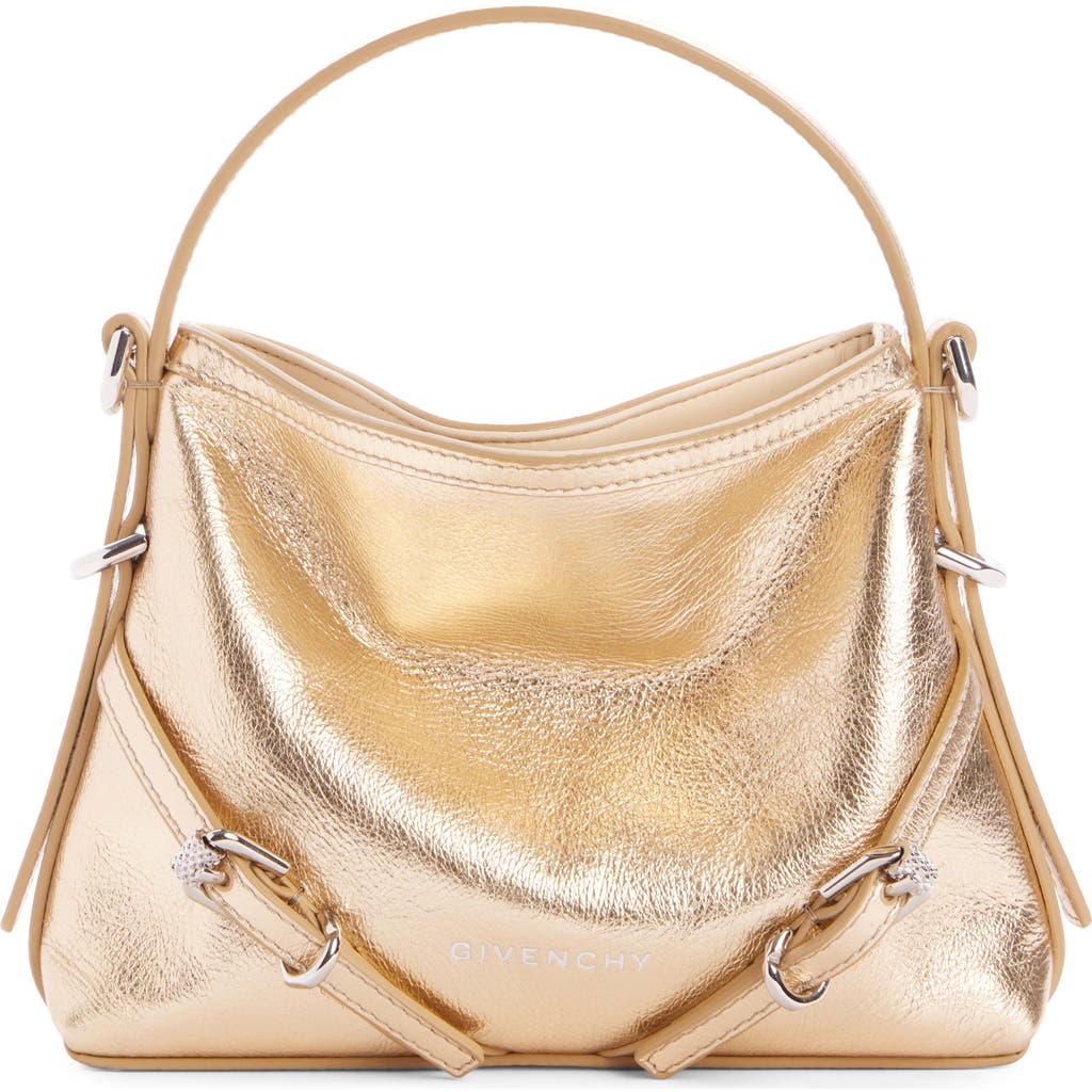 Givenchy Nano Voyou Metallic Leather Top Handle Bag In Golden Sand