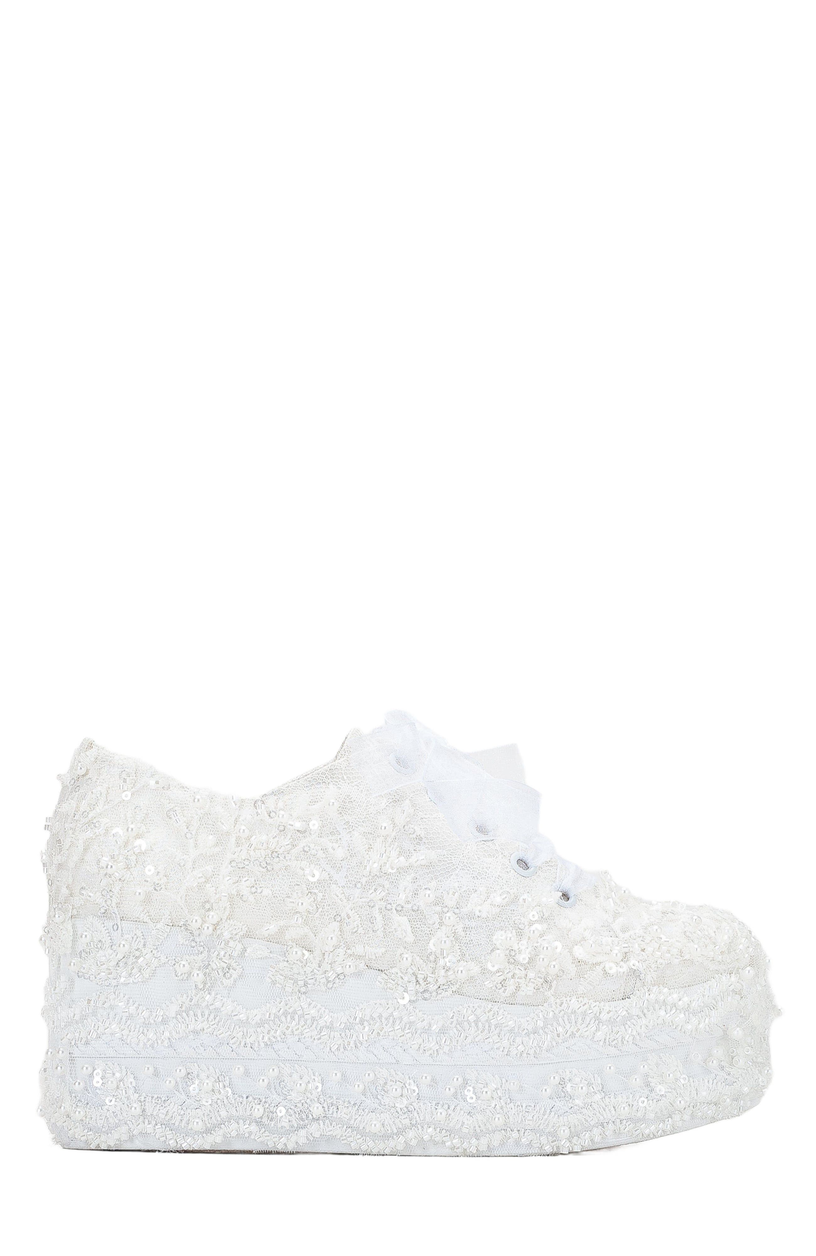 Forever & Always Shoes Florette Lace Bridal Platform Sneakers, Main, color, Ivory