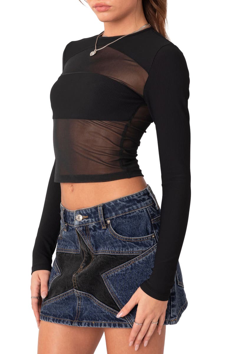 EDIKTED Azal Mesh Panel Long Sleeve Top, Alternate, color,